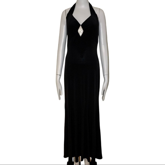 Vintage GUNNE SAX JESSICA MCCLINTOCK Maxi Dress Halter Jersey Black Formal - Picture 7 of 16